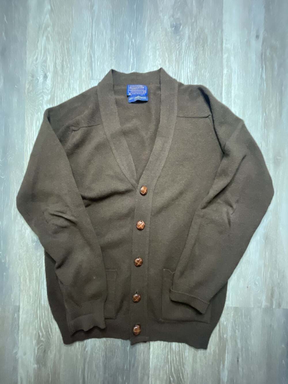 Vintage Pendleton Brown 100% Lambswool Cardigan Sweater Size M